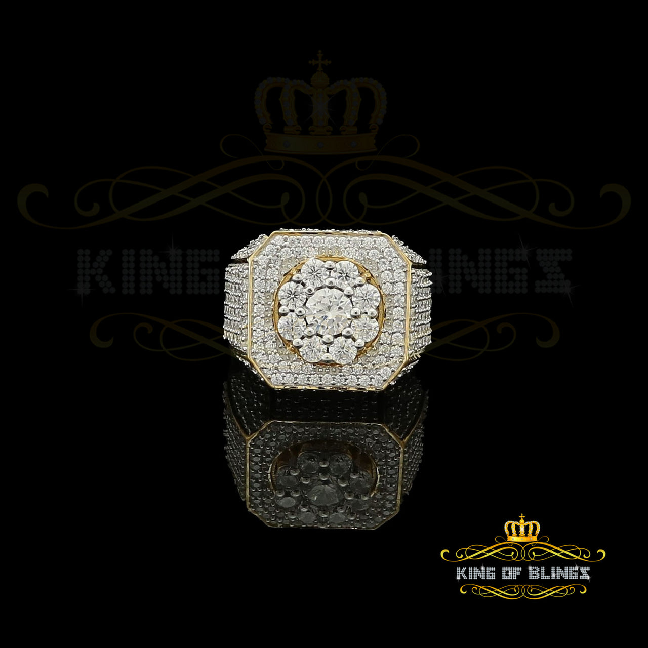 King Of Bling's 925 Yellow Silver Cubic Zirconia 8.50ct Men's Adjustable Ring From SZ 9 to 11 KING OF BLINGS