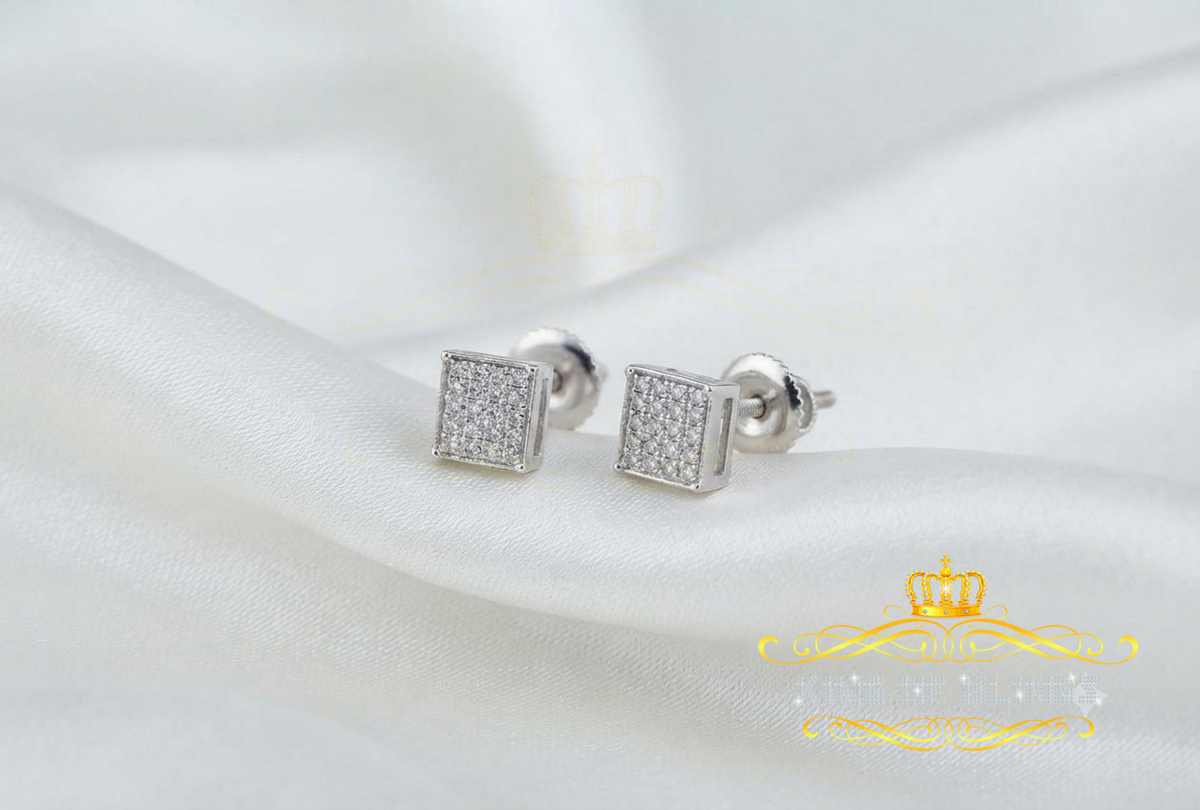 King Of Bling's 0.05ct Micro Pave 925 White Silver Diamond Square Earring For Men's & Women's KING OF BLINGS