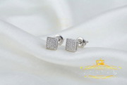 King Of Bling's 0.05ct Micro Pave 925 White Silver Diamond Square Earring For Men's & Women's KING OF BLINGS