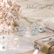 King of Bling's 925 White Silver Women's Fleur de Lis Screw Back 0.36ct Cubic Zirconia Earrings KING OF BLINGS