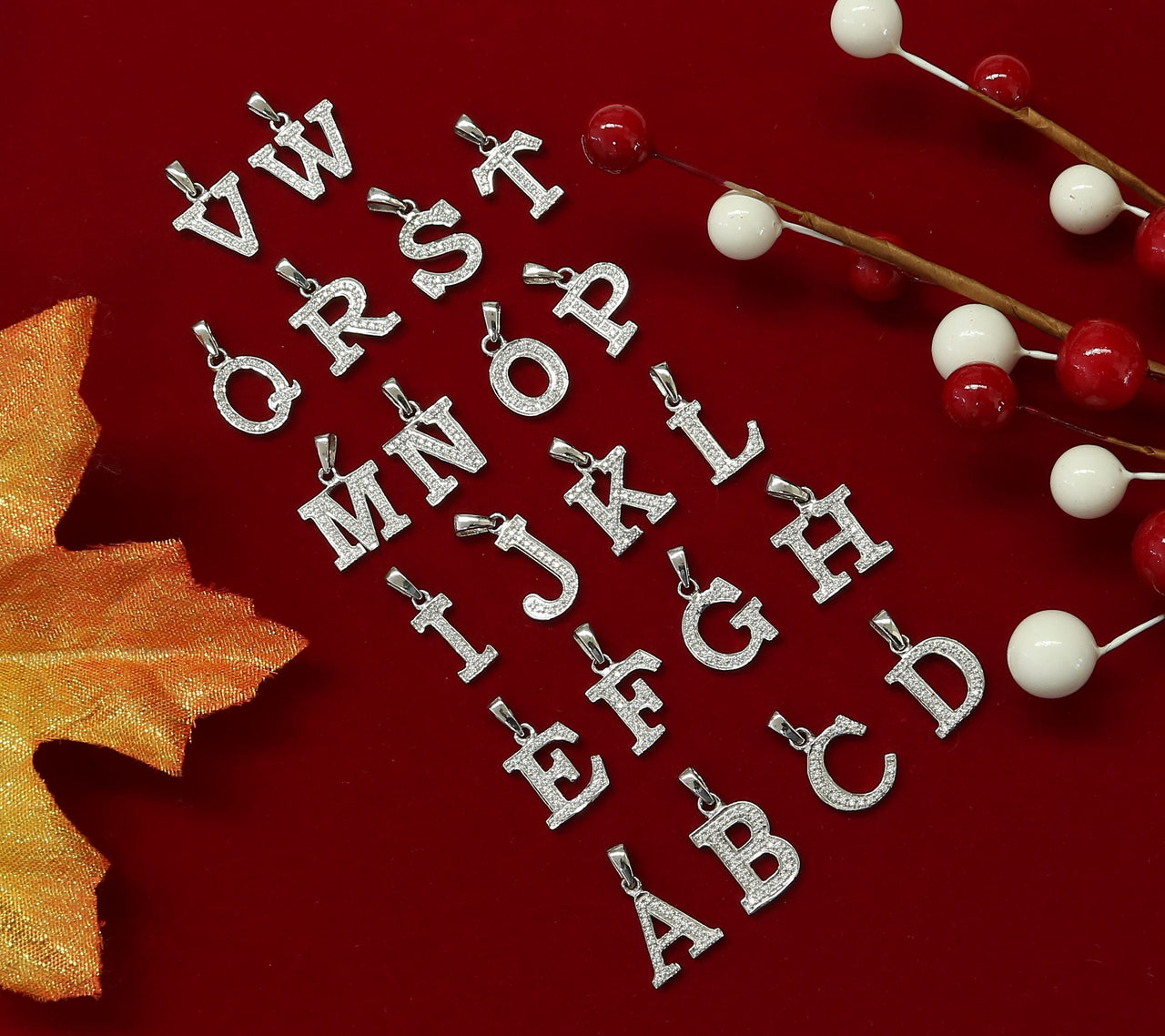 King Of Bling's Attractive Sterling SilverAll Alphabet Letter White Pendant with Cubic Zirconia