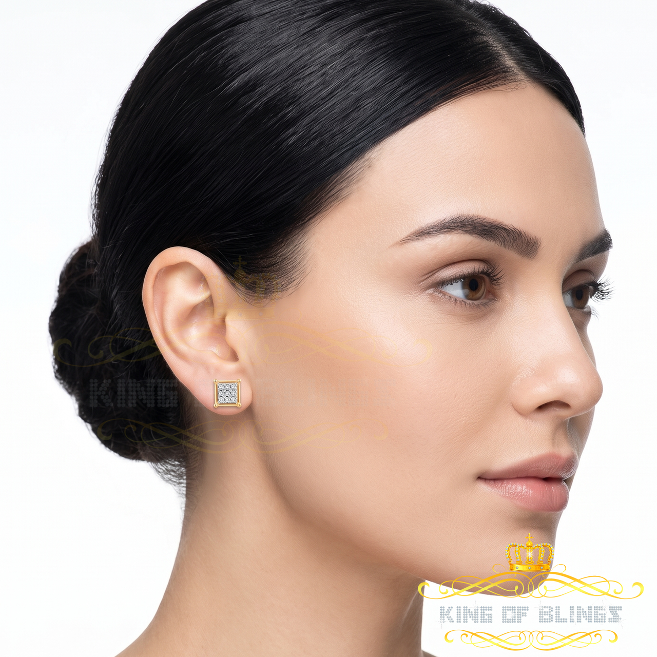 King of Blings-0.05ct Diamond Collection Yellow 925 Sterling Silver Women & Men Square Earrings KING OF BLINGS