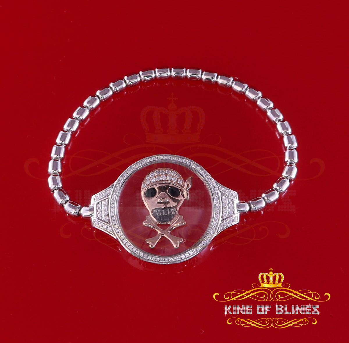 King Of Bling's Floating Face Skull Silver White Men's/Womens Bracelet Cubic Zirconia SZ 7 Inch KING OF BLINGS