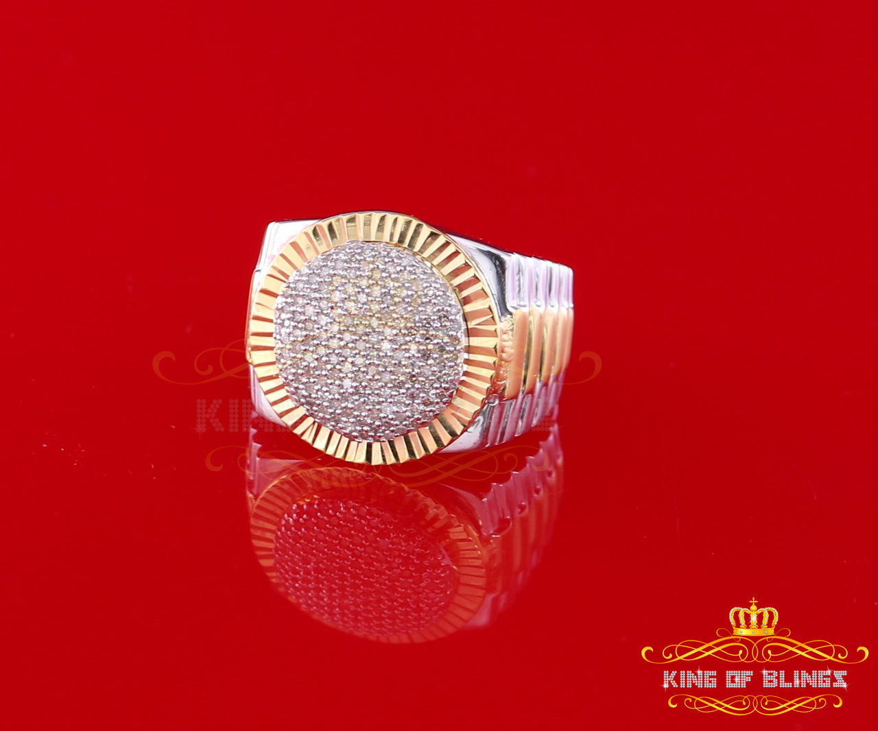 King Of Bling's 0.50ct Real Diamond Men's Sterling White Silver Two Tone Wide White Ring Sz 9