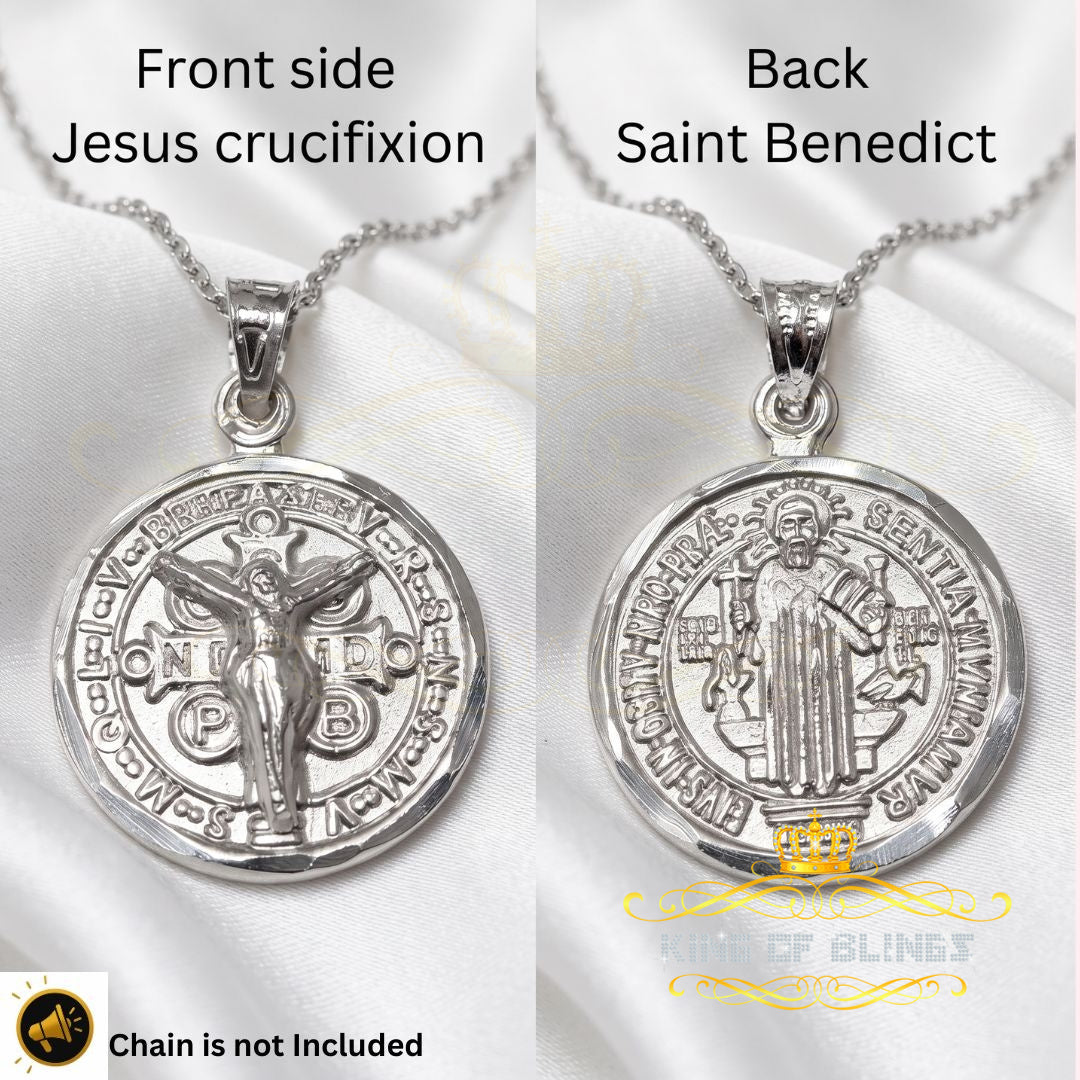 King Of Bling's Double Side Jesus & Benedict Men's/Women's Pendant Religious 925 Sterling Silver