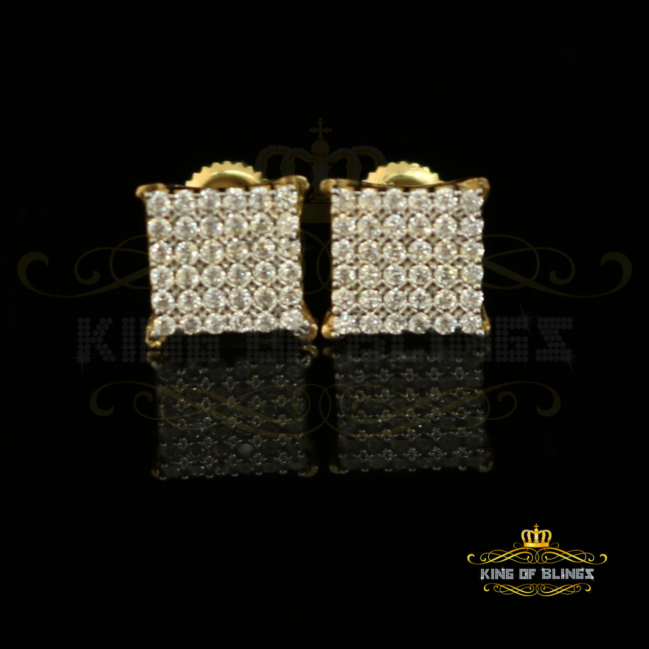 King of Bling's Aretes Para Hombre 925 Yellow Silver 0.72ct Cubic Zirconia Round Womens Earrings KING OF BLINGS