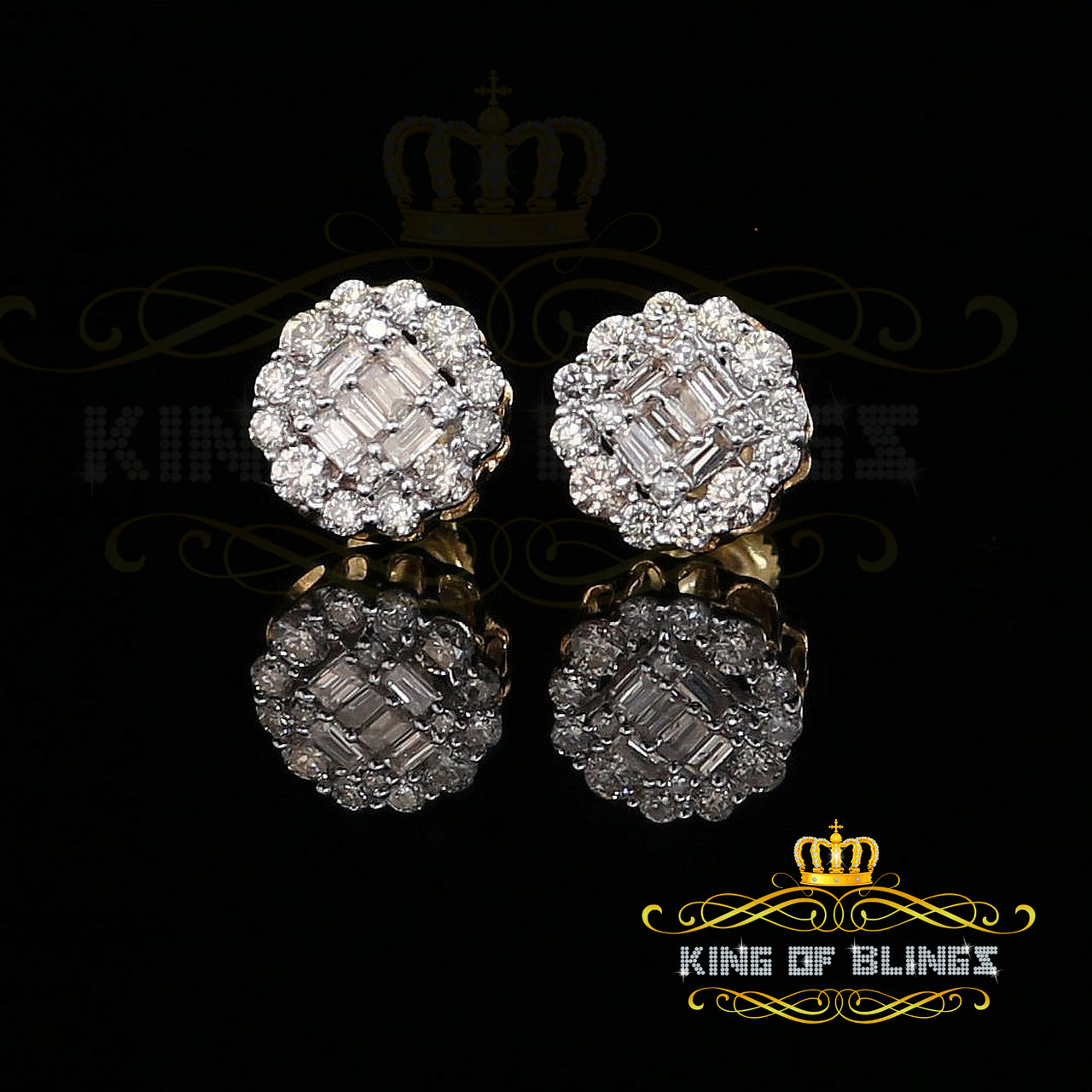 King Of Bling's 10K Real Yellow Gold with 0.66CT Real Diamond Men's/Women's Stud Round Earrings