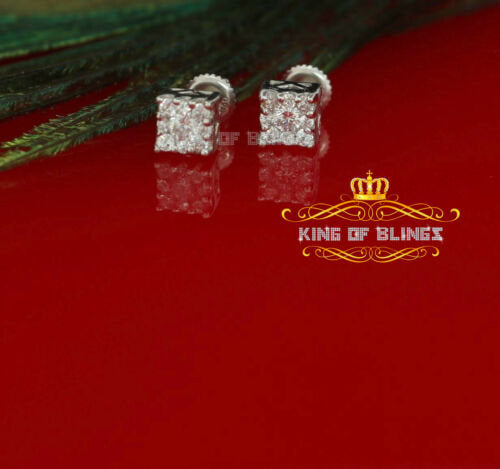 King of Bling's Hip Hop 925 White Silver Screw Back 0.6ct Cubic Zirconia Women's Square Earrings KING OF BLINGS
