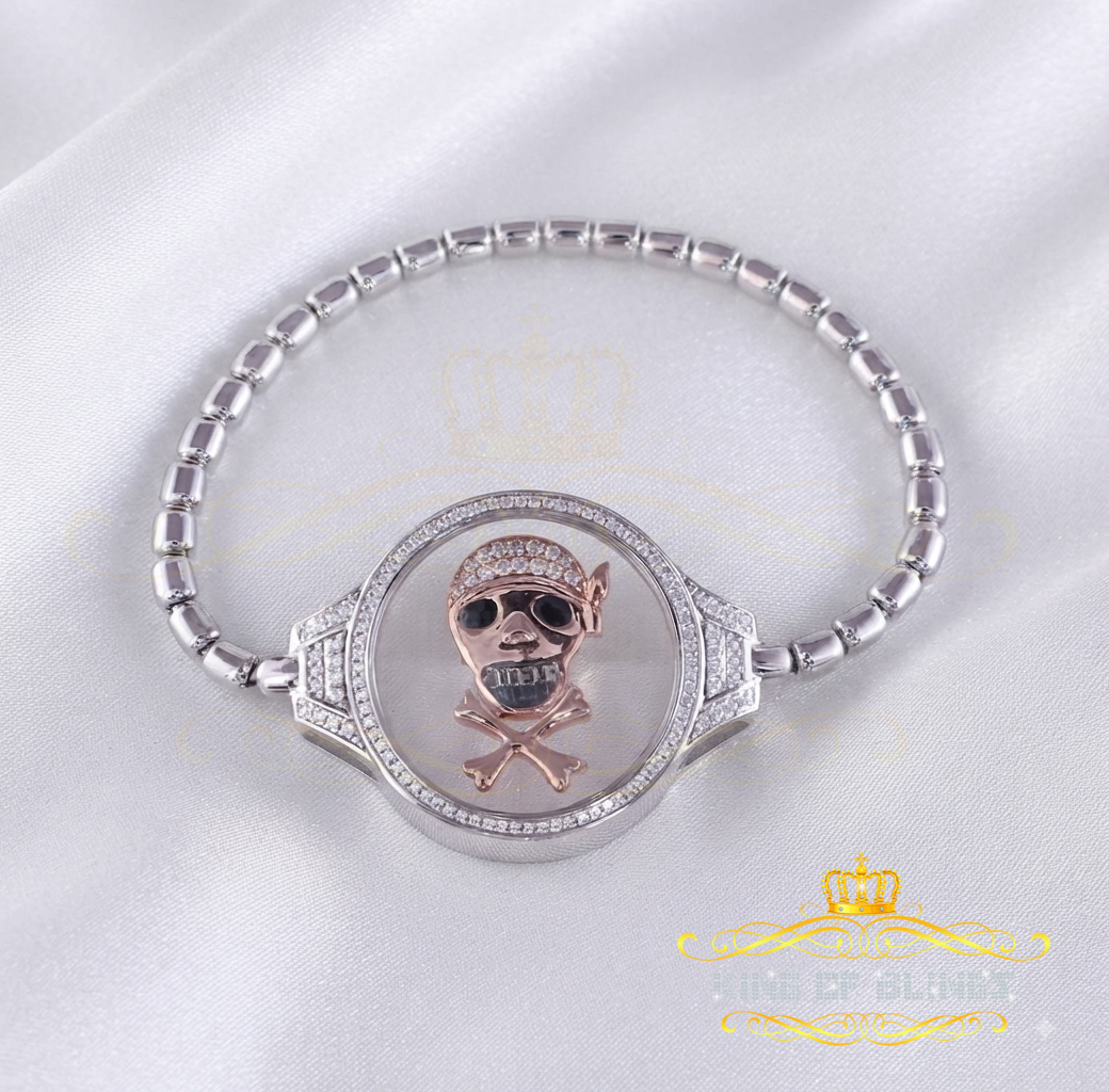 King Of Bling's Floating Face Skull Silver White Men's/Womens Bracelet Cubic Zirconia SZ 7 Inch KING OF BLINGS