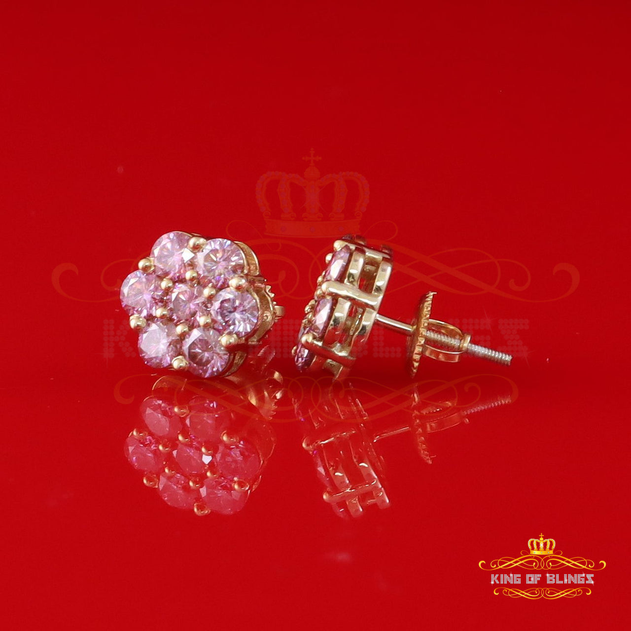 Mens/Women's 925 Silver Yellow 2.25ct VVS D Pink Moissanite Floral Stud Earrings