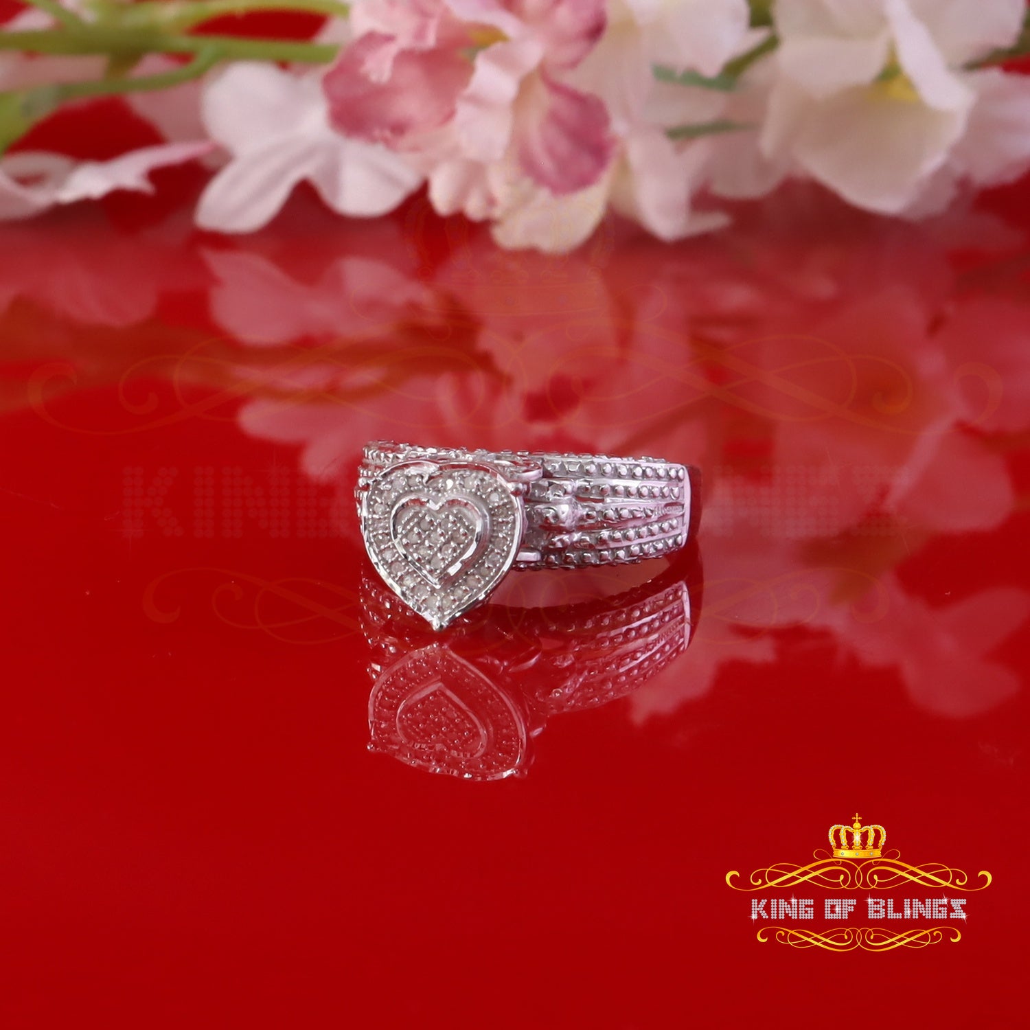 King Of Bling's Real Diamond 0.10ct White 925 Sterling Silver Womens Engagement Heart Ring SZ 7 King of Blings