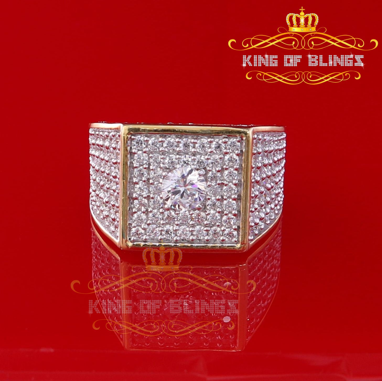 King Of Bling's 9.50ct Cubic Zirconia Yellow Silver Square Men's Adjustable Ring From SZ 9 to 11 KING OF BLINGS