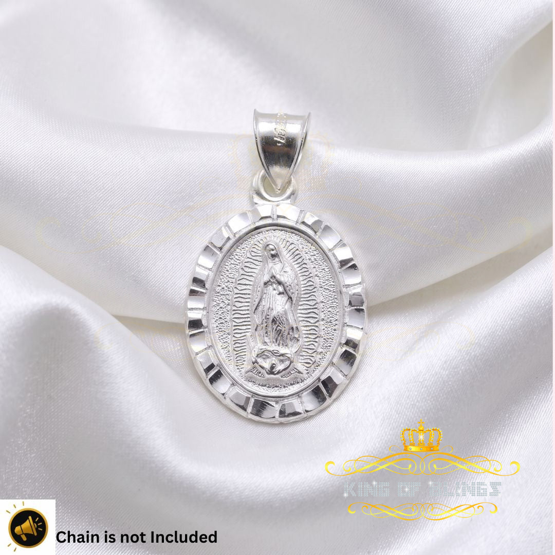 King Of Bling's 925 Sterling Silver Lady Guadalupe Men's/ Women's Pendant White Religious