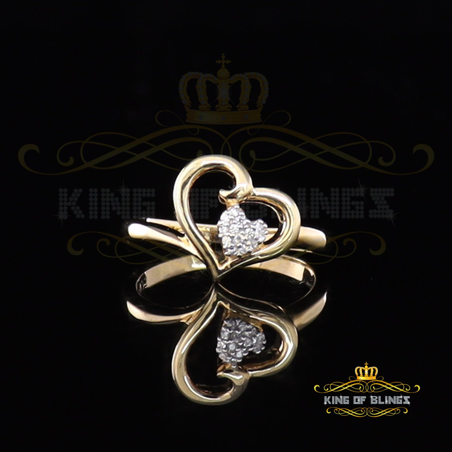 King Of Bling's 925 Sterling Yellow Silver 0.10ct Cubic Zirconia Fancy Heart Womens Ring Size 8 KING OF BLINGS