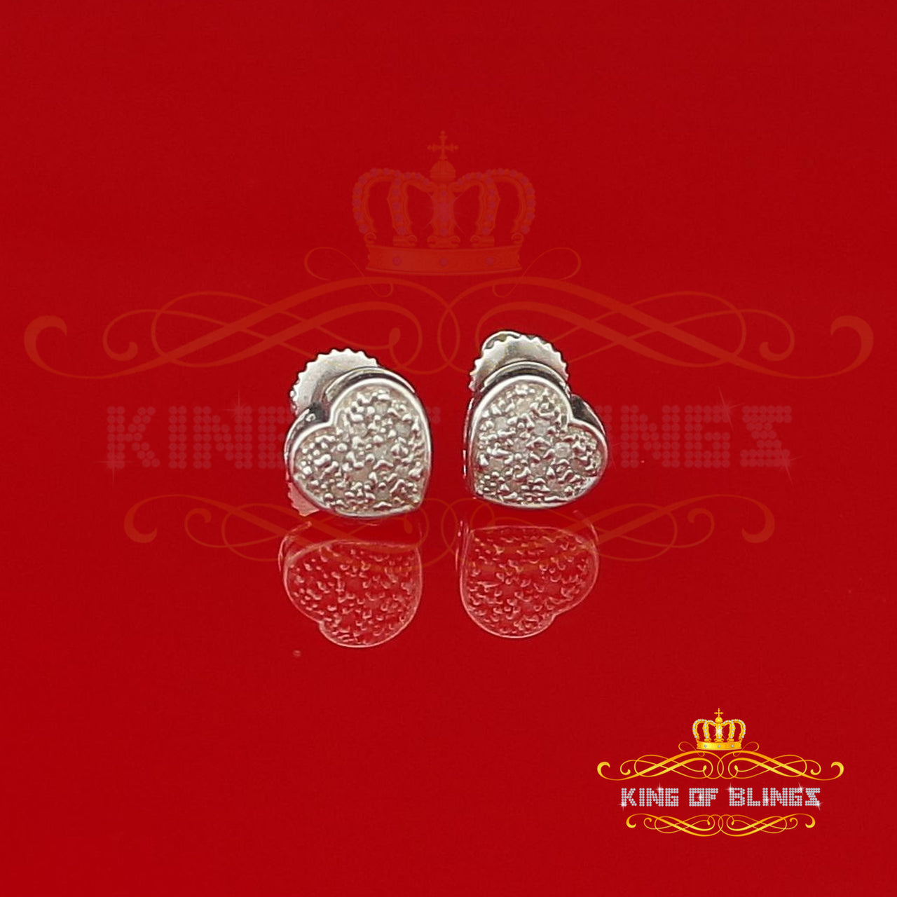King Of Bling's Aretes Para Hombre Heart 925 White Silver 0.08ct Diamond Women's /Men's Earring KING OF BLINGS