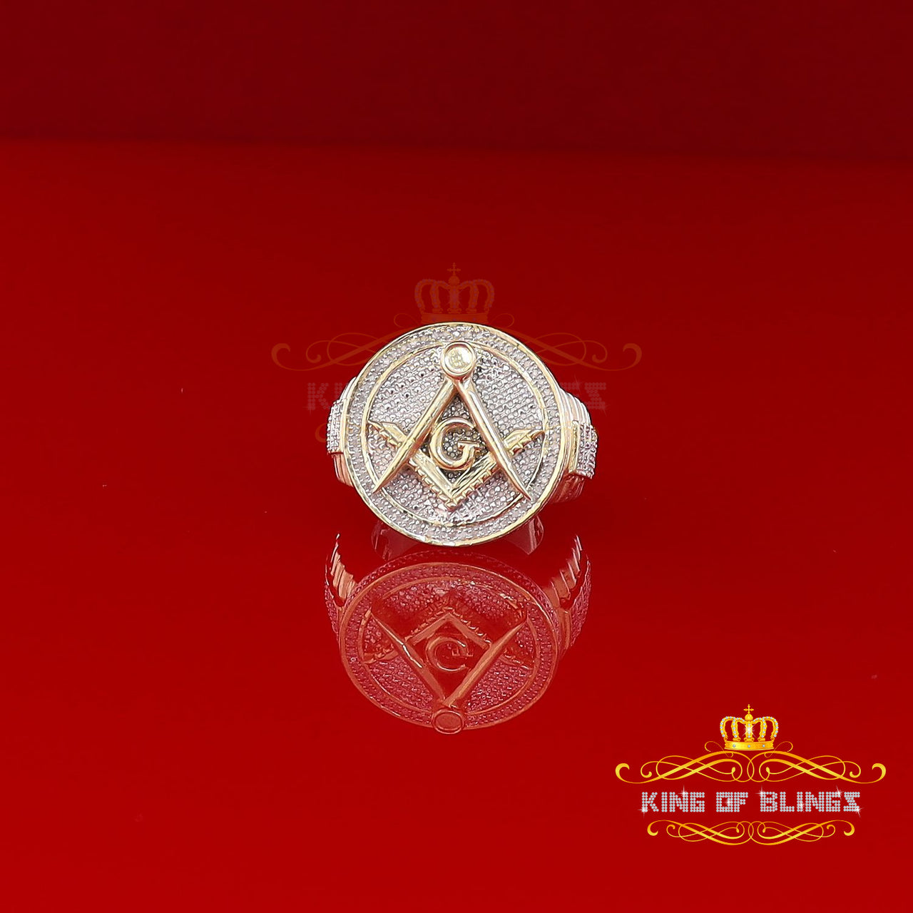 King Of Bling's Real 0.25CT Diamond Yellow 925 Silver Men's Adjustable Ring From Size 10 to 12