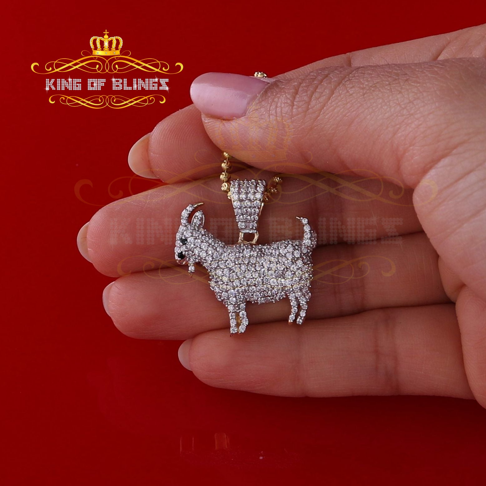 Promising Yellow 925 Sterling Silver Goat Shape Pendant 3.82ct Cubic Zirconia KING OF BLINGS