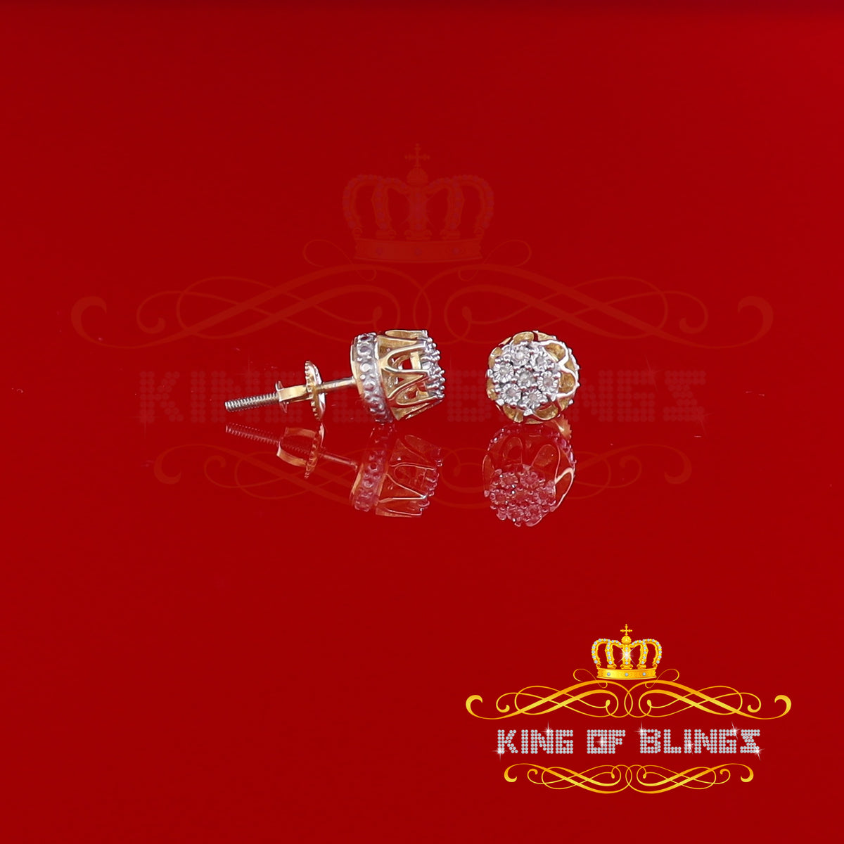 King of Blings-925 Sterling Silver Yellow 0.05ct Diamond For Men's & Women's Floral Earrings KING OF BLINGS