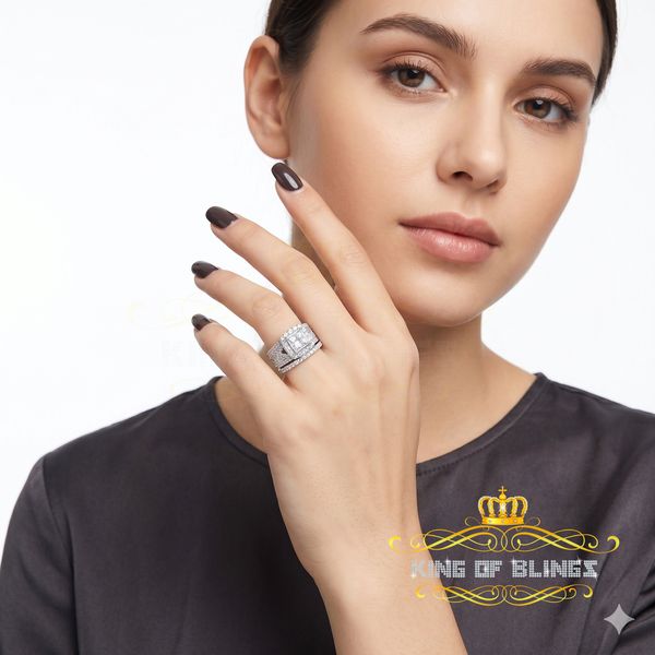 King Of Bling's5.94ct Cubic Zirconia White Sterling Silver Square Engagement Womens Ring Size 7 KING OF BLINGS