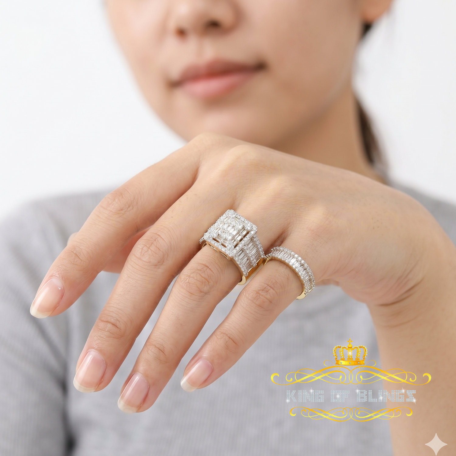 King Of Bling's Sterling Yellow Silver Square 5.00ct Cubic Zirconia Bridal Womens Ring Size 7 KING OF BLINGS