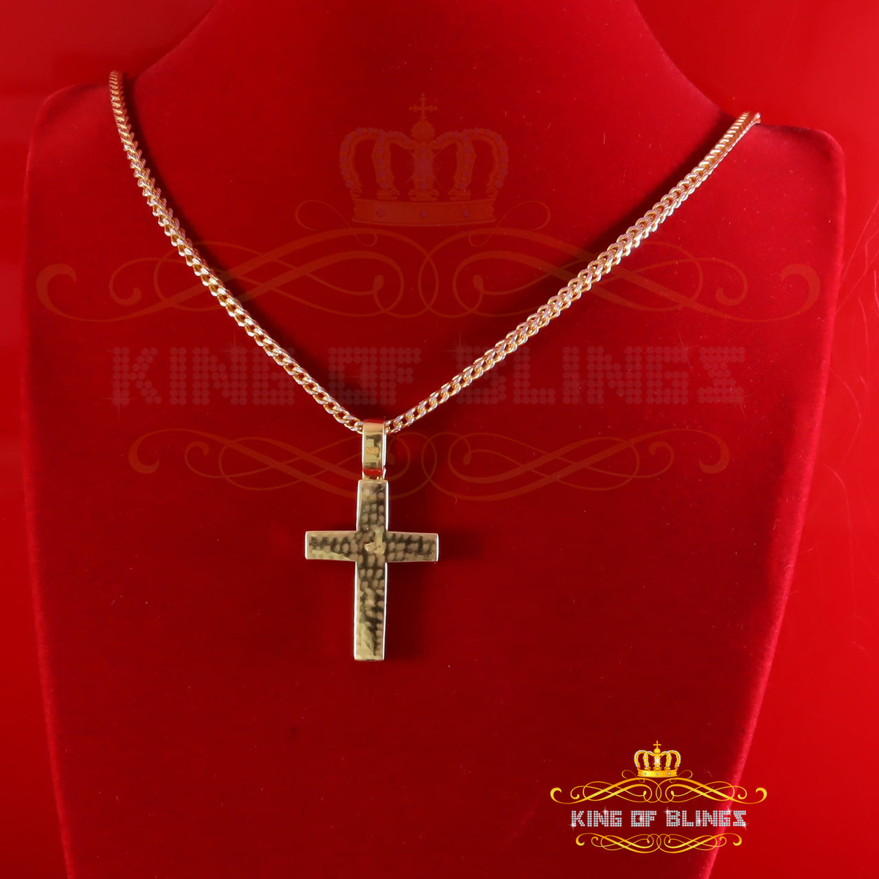 King Of Bling's Men's New Charm Cross Pendant 925 Yellow Silver Moissanite 2.50ct VVS D Clr