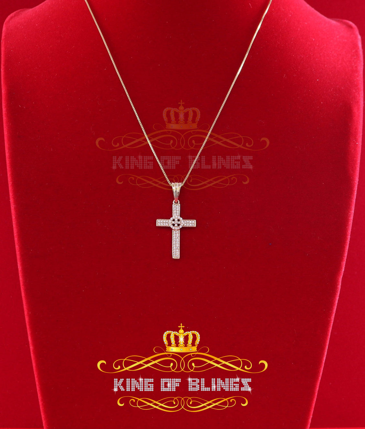 King Of Bling's Promising Fancy Yellow 925 Sterling Silver Cross Pendant with Cubic Zirconia