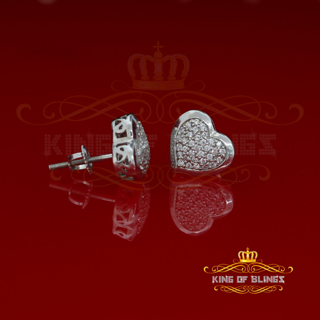 King of Blings- Aretes Para Hombre 925 White Silver 0.71ct Cubic Zirconia Heart Women's Earrings