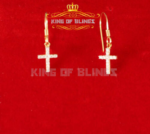 King of Bling's Yellow 925 Silver 0.27ct Cubic Zirconia Men's & Women's Dangling Cross Earrings