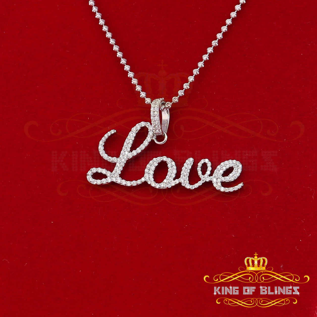 King Of Bling's White Attractive" LOVE" Letter 925 Sterling Silver Pendant 2.08ct Cubic Zirconia