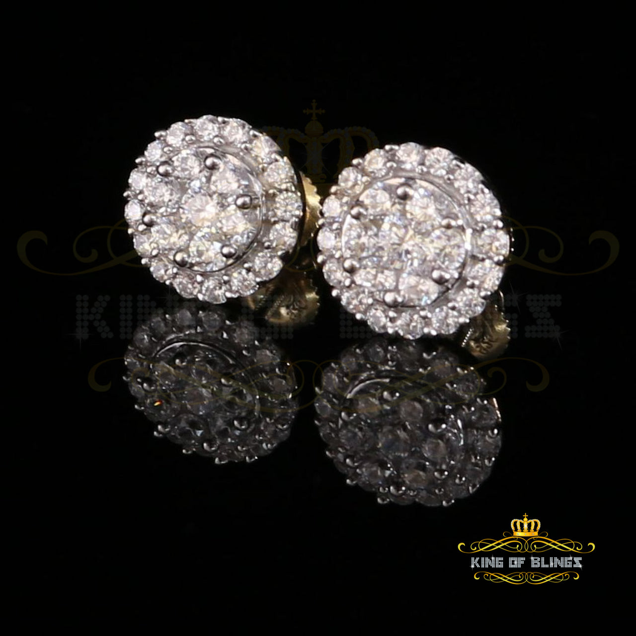 King of Bling's 925 Yellow Silver 1.96ct Cubic Zirconia Women's & Men's Hip Hop Round Earrings KING OF BLINGS