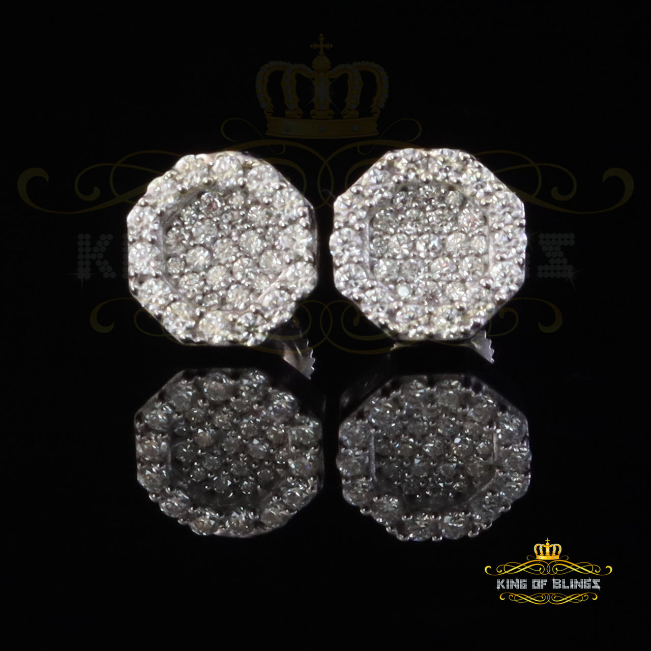 King of Bling's 925 White Silver 0.66ct VVS 'D' Moissanite Octagon Stud Earring Men's/Womens King of Blings