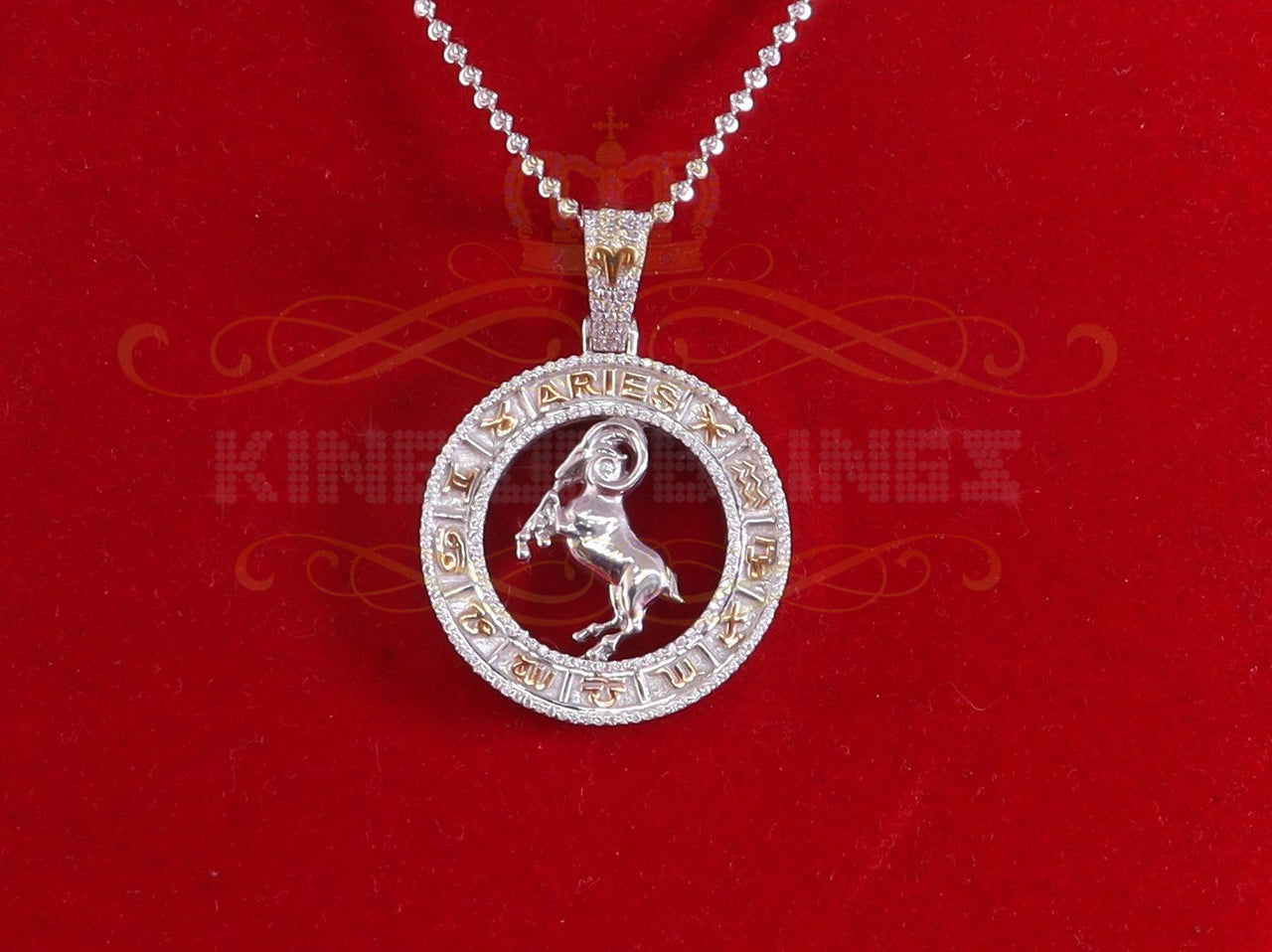 King Of Bling's ARIES Pendant For Men's & Women's 1.77ct Cubic Zirconia Sterling white Silver