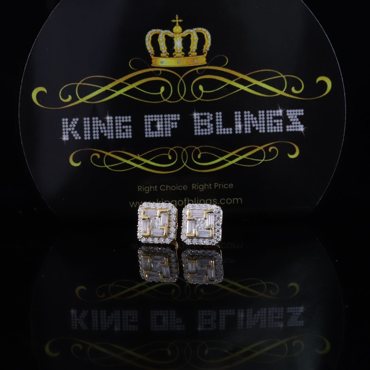 King  of Bling's 1.25ct VVS 'D' Moissanite Men's/Womens 925 Silver Yellow Square Stud Earrings
