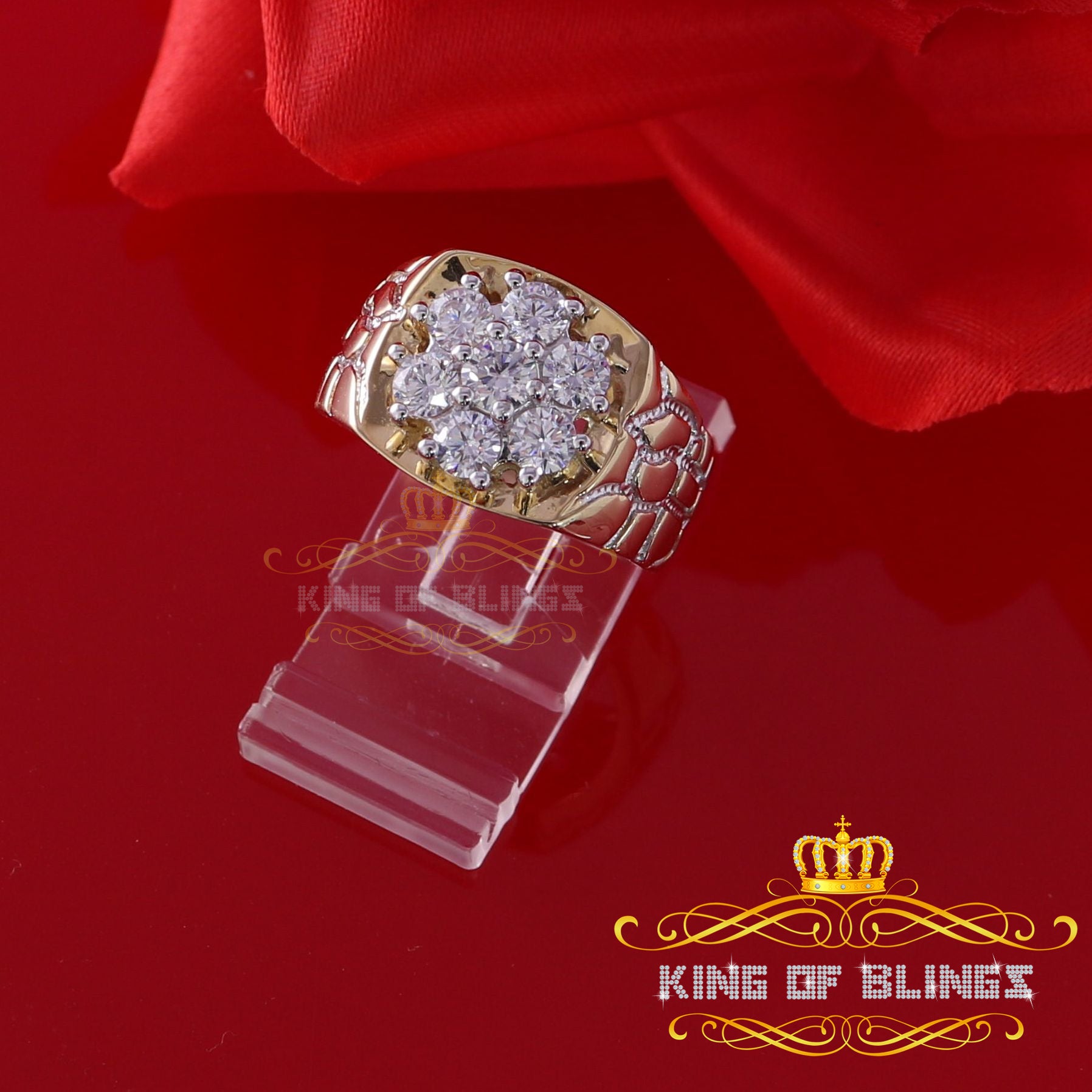 King Of Bling's 925 Yellow Sterling Silver 2.34ct Cubic Zirconia Promise Flower Ring Size 7 KING OF BLINGS