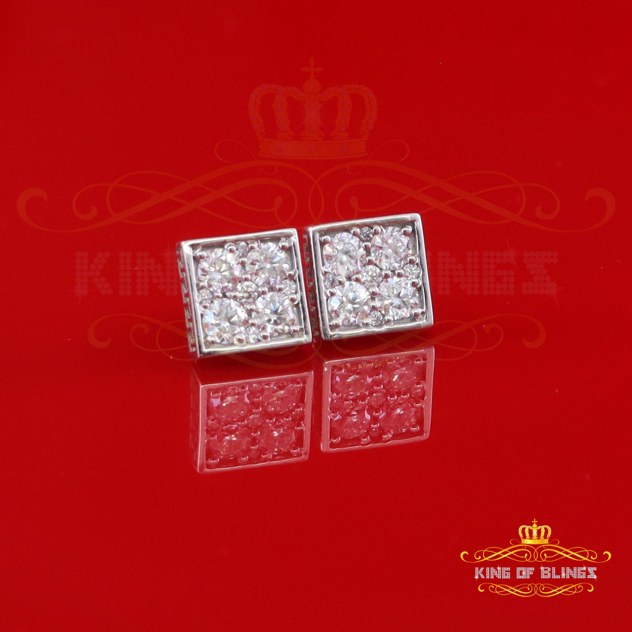 King of Bling's White Silver 1.00ct VVS 'D' Moissanite Men's/Womens Square cut Earring King of Blings