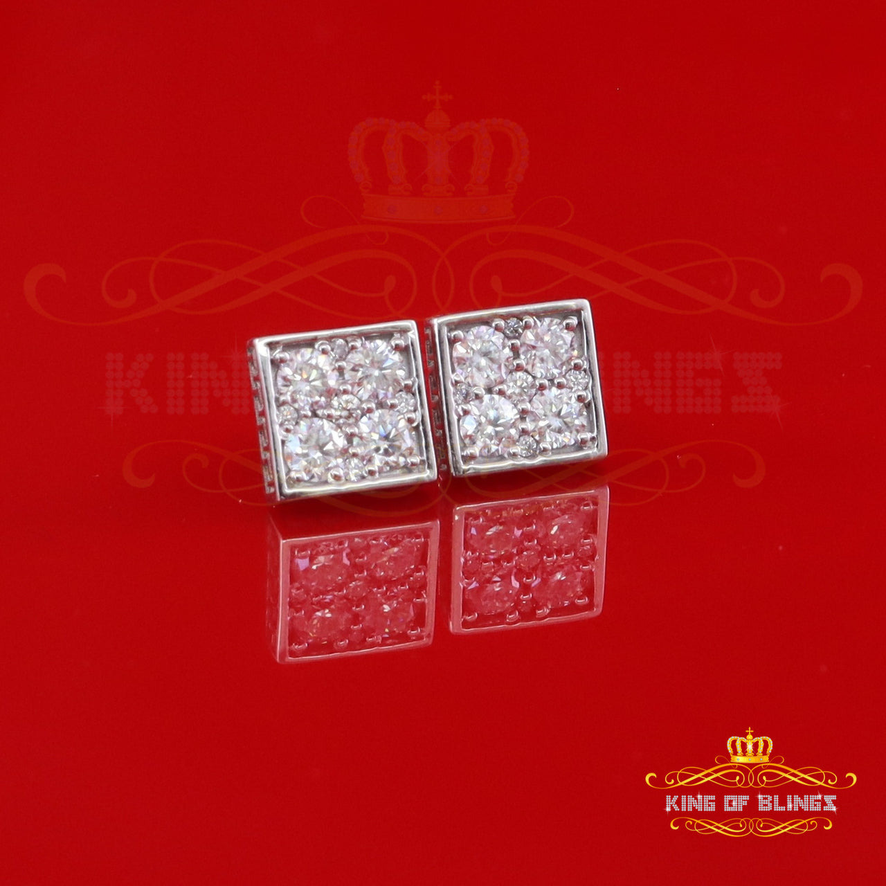 King of Bling's White Silver 1.00ct VVS 'D' Moissanite Men's/Womens Square cut Earring King of Blings