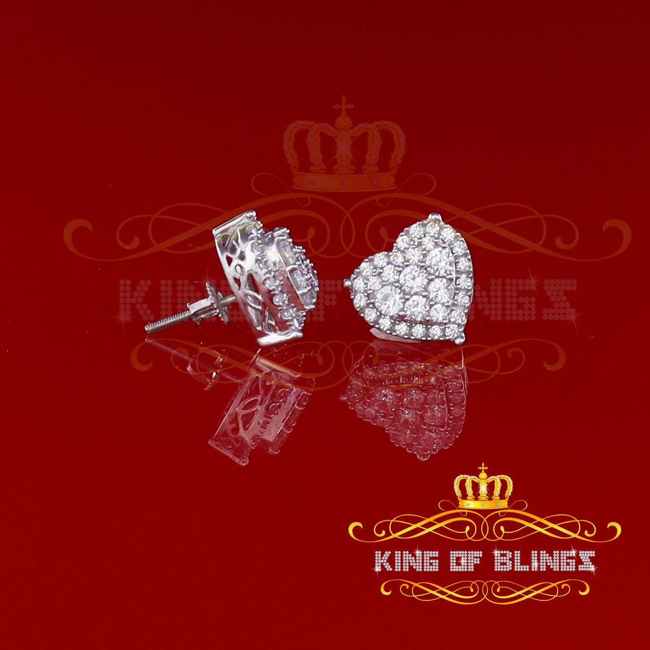 King of Blings- Aretes Para Hombre 925 White Silver 2.68ct Cubic Zirconia Heart Women's Earring KING OF BLINGS