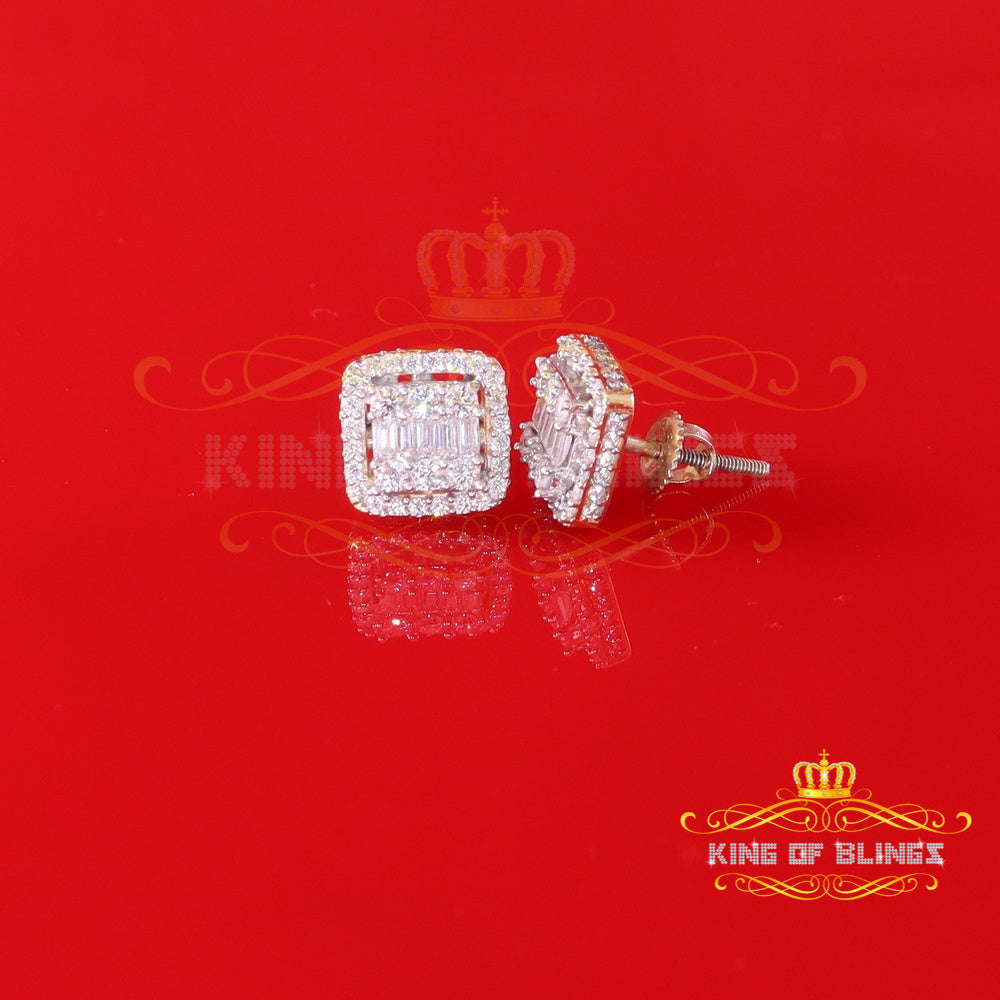 King  of Bling's Men's/Womens 925 Silver Yellow 1.10ct VVS 'D' Moissanite Square Stud Earrings KING OF BLINGS