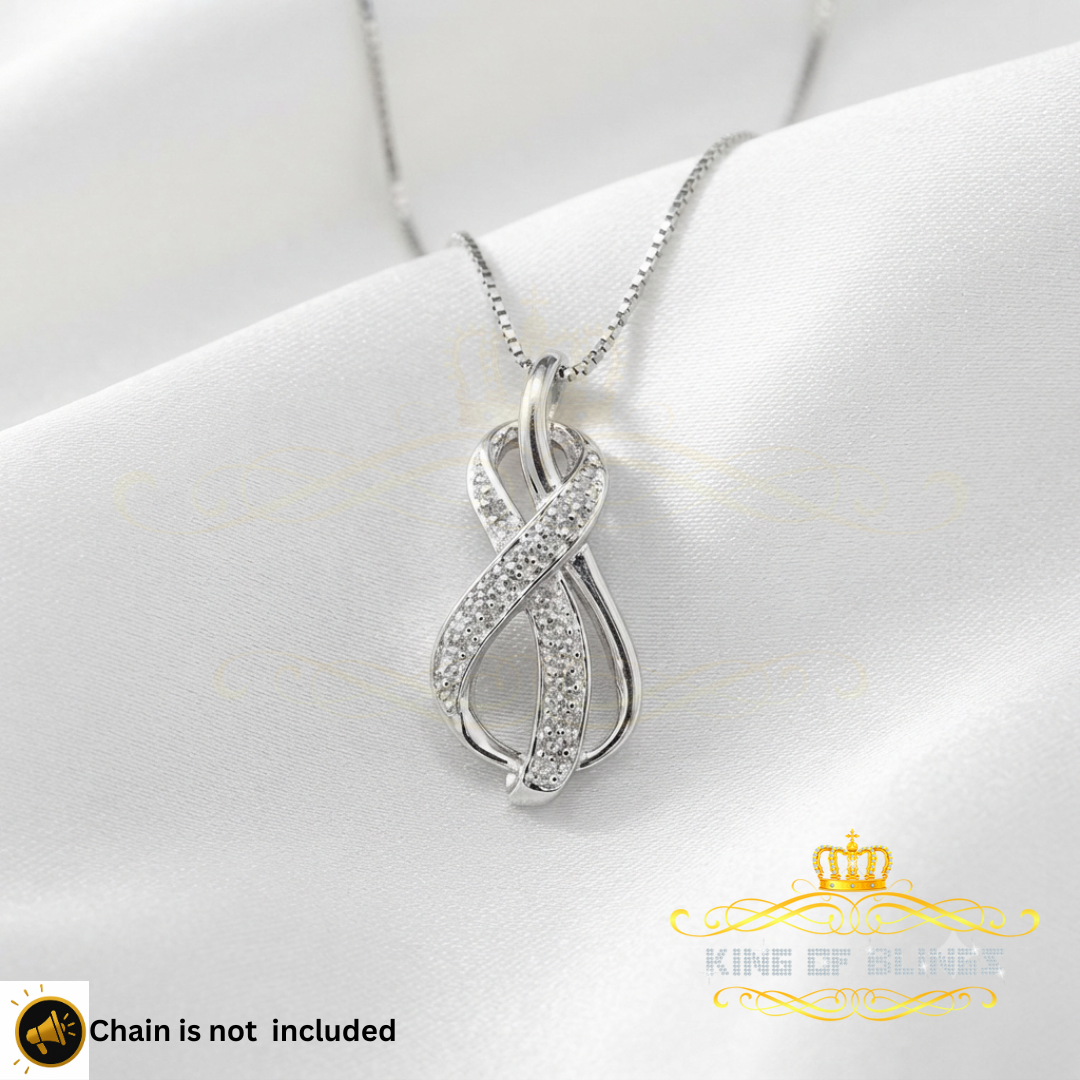 King Of Bling's Real 0.10ct Diamond 925 Silver Twisted Infinity 1.00 inch White Charm Pendant KING OF BLINGS
