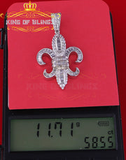 White 925 Fleur de Lis Shape Sterling Silver Pendant with 3.73ct Cubic Zirconia KING OF BLINGS