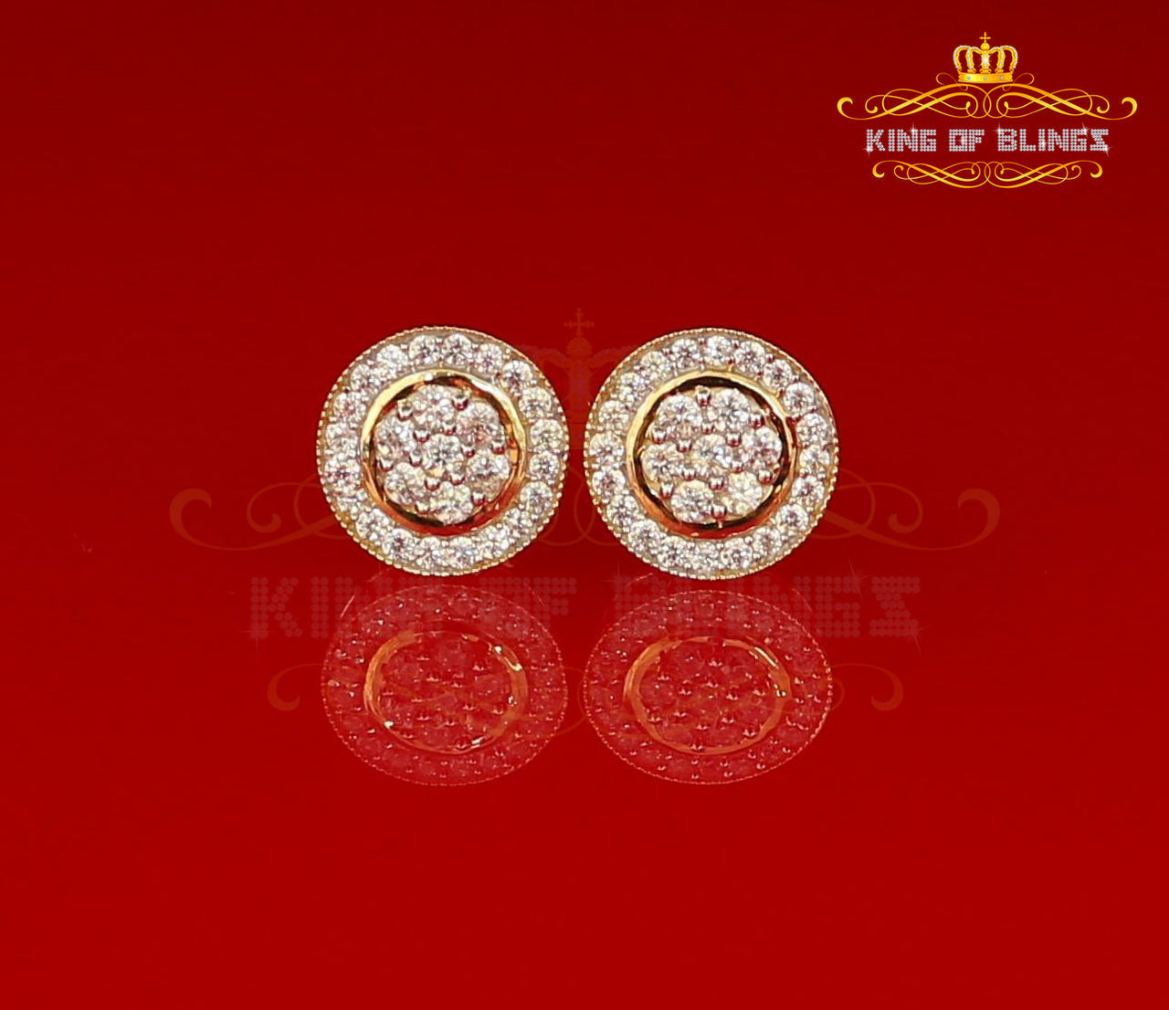 King of Bling's Aretes Para Hombre 925 Yellow Silver 1.78ct Cubic Zirconia Round Women's Earring KING OF BLINGS
