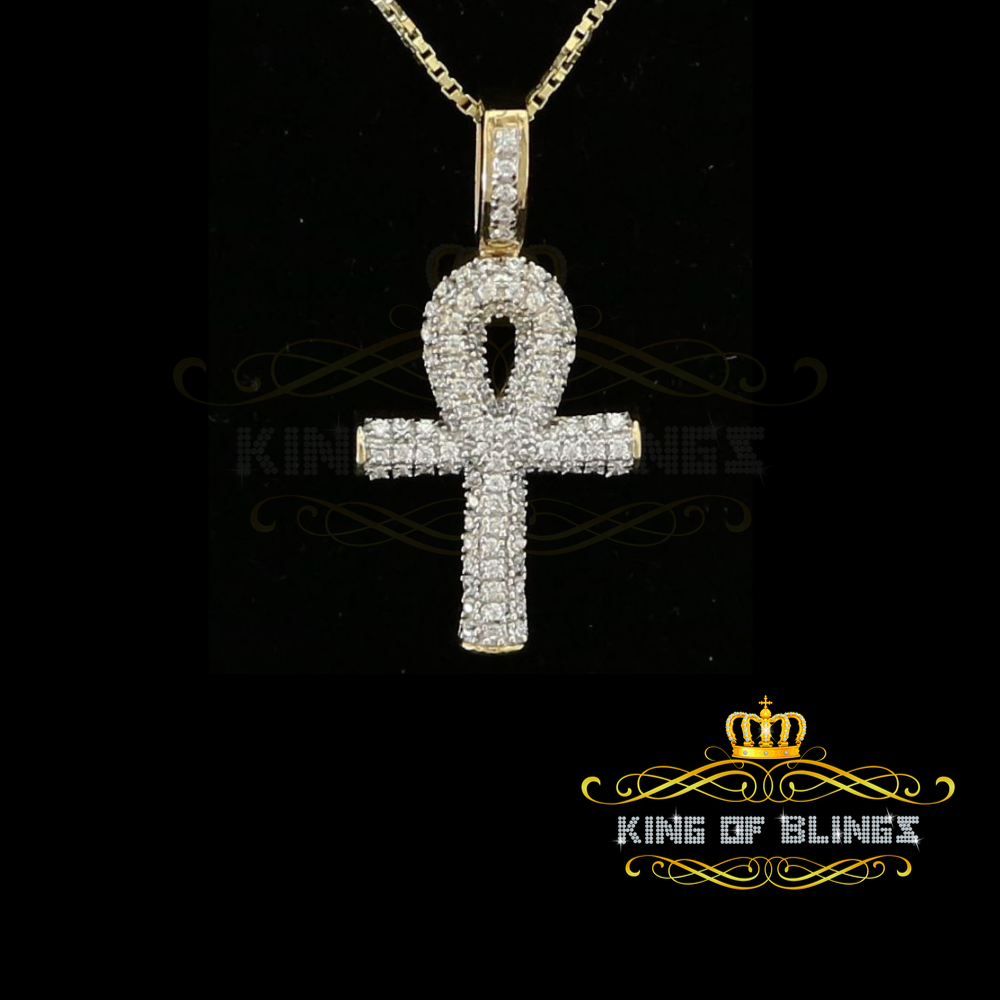 King Of Bling's Yellow 925 Mens ANKH Sterling Silver Shape Pendant with 0.82ct Cubic Zirconia