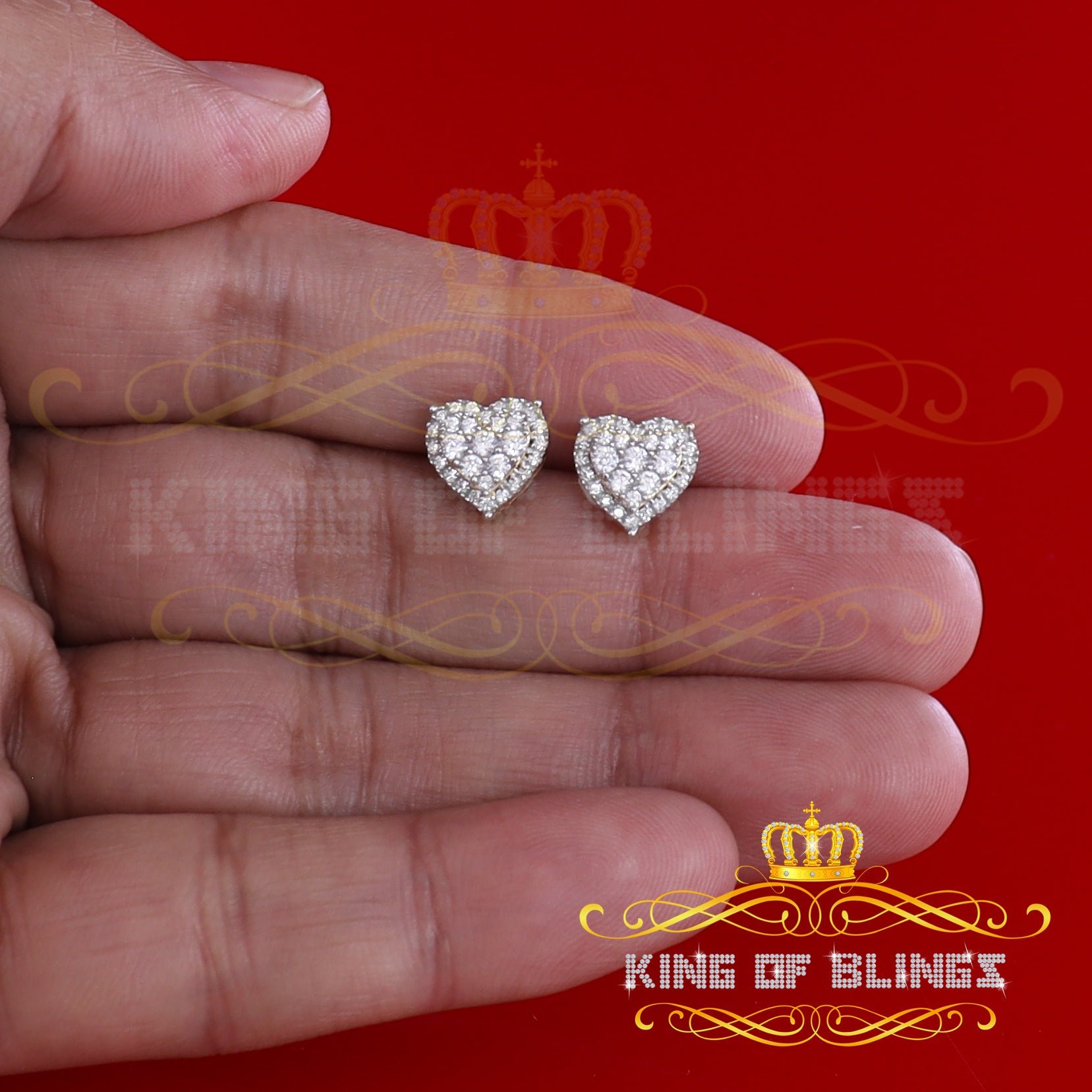 King of Bling's 1.18ct Cubic Zirconia 925 Yellow Sterling Silver Women's Hip Hop Heart Earrings KING OF BLINGS