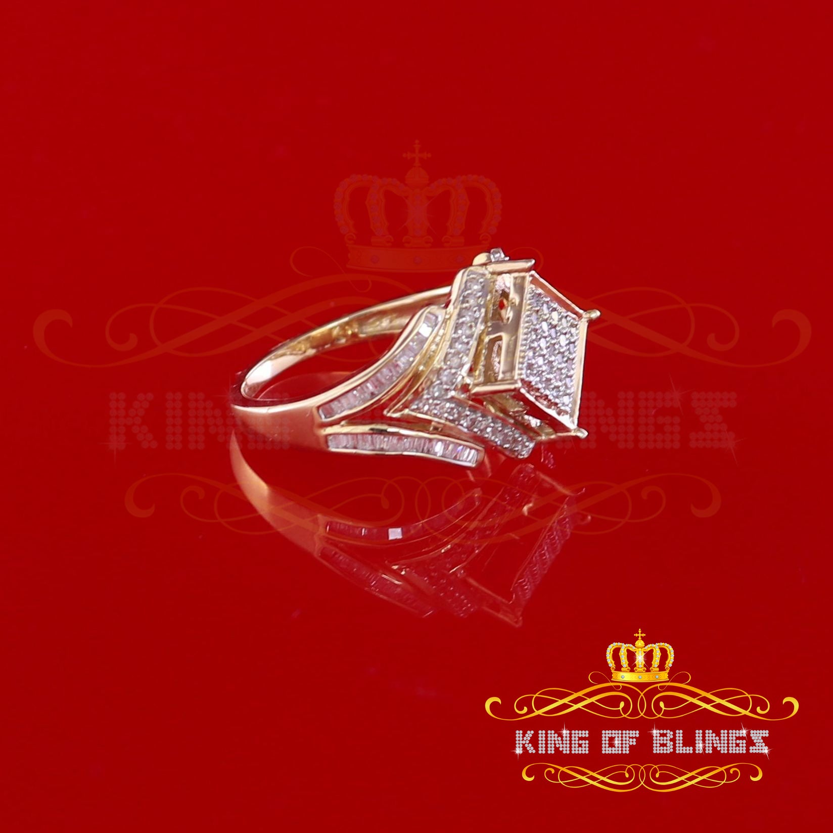 King Of Bling's 0.66 CT Real Diamond Womens Sterling Silver Yellow Ring Size 7 Square shape KING OF BLINGS