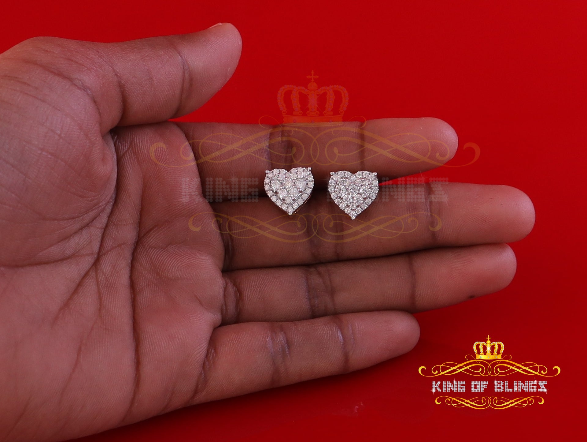 King Of Bling's Genuine 1.10ct Vvs 'D' Color Moissanite Heart Earring 10k Real Yellow Gold KING OF BLINGS