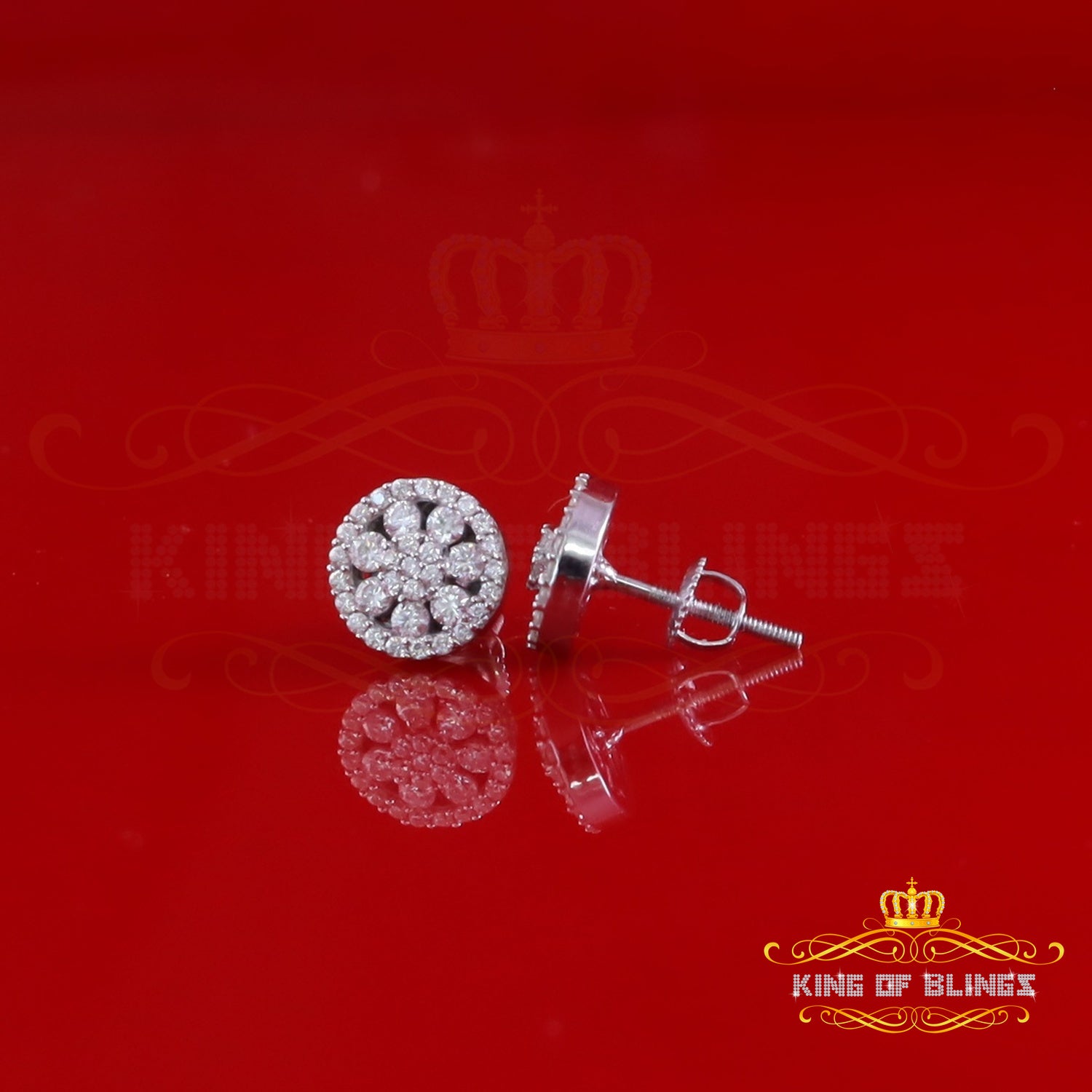 King of Bling's New 0.66ct VVS 'D' Moissanite Men's/Womens 925 Silver White FLoral Stud Earrings KING OF BLINGS