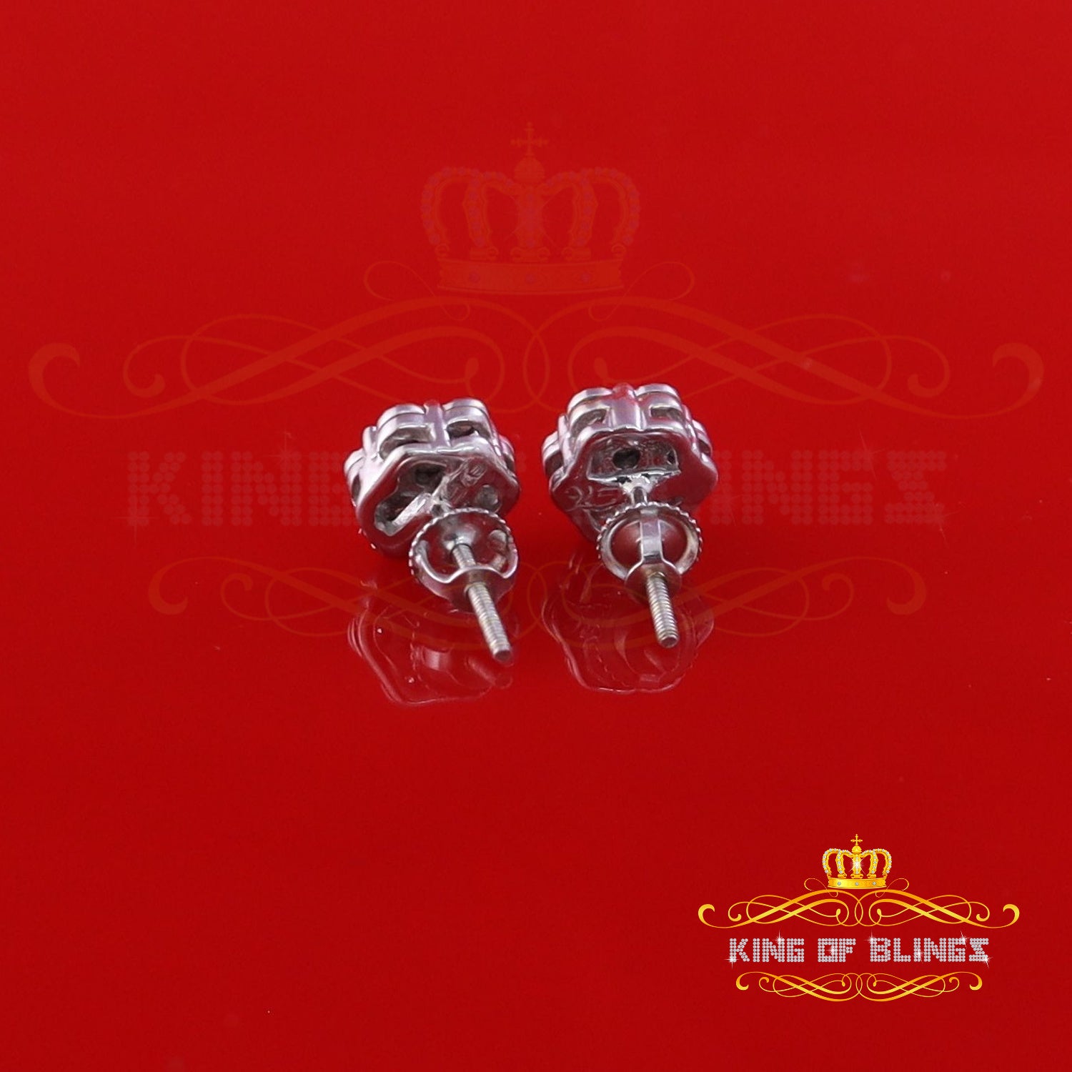 0.05ct Diamond 925 Sterling Silver White Flower Earrings For Men's & Women's KING OF BLINGS