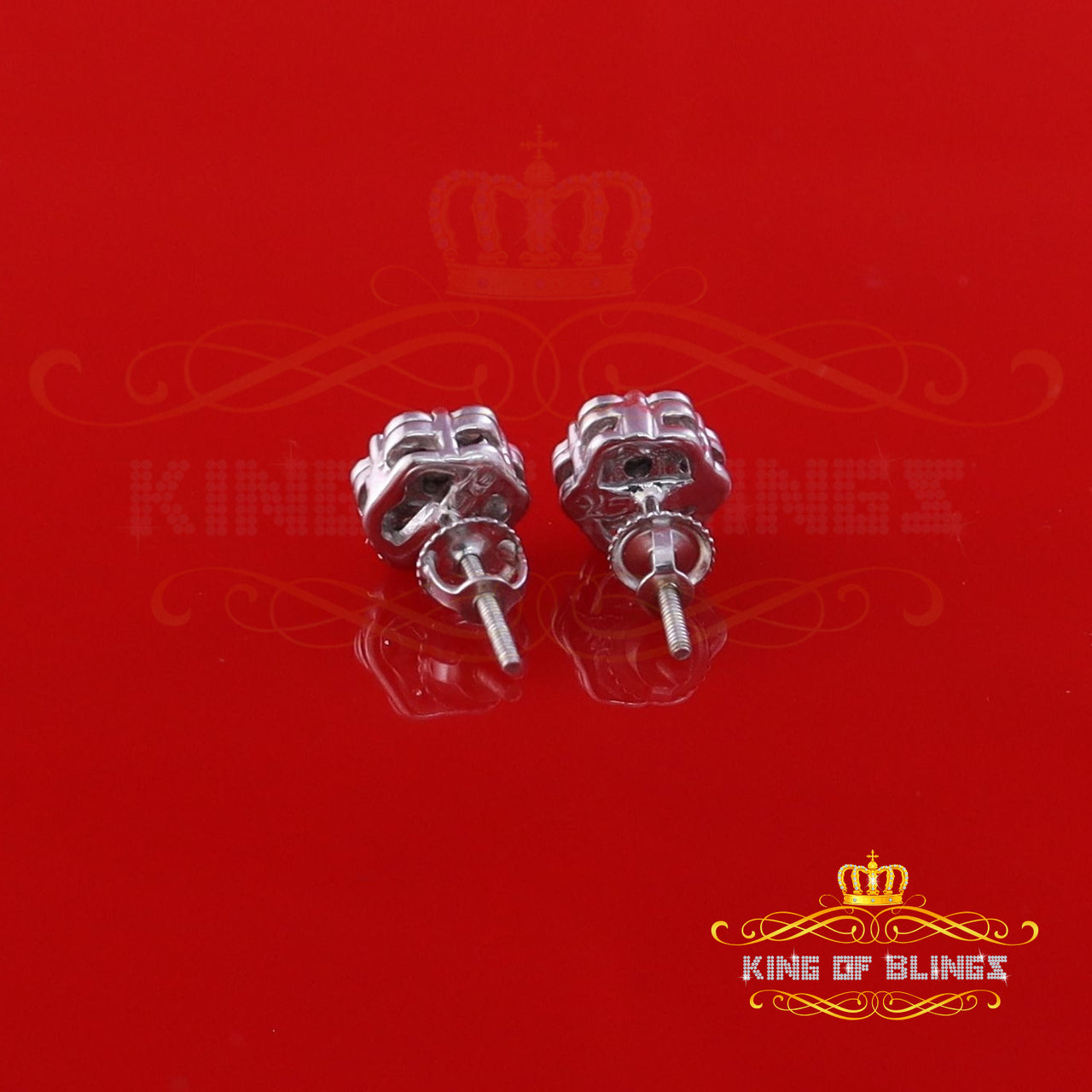 King Of Bling's 0.05ct Diamond 925 Sterling Silver White Flower Earrings For Men's & Women's