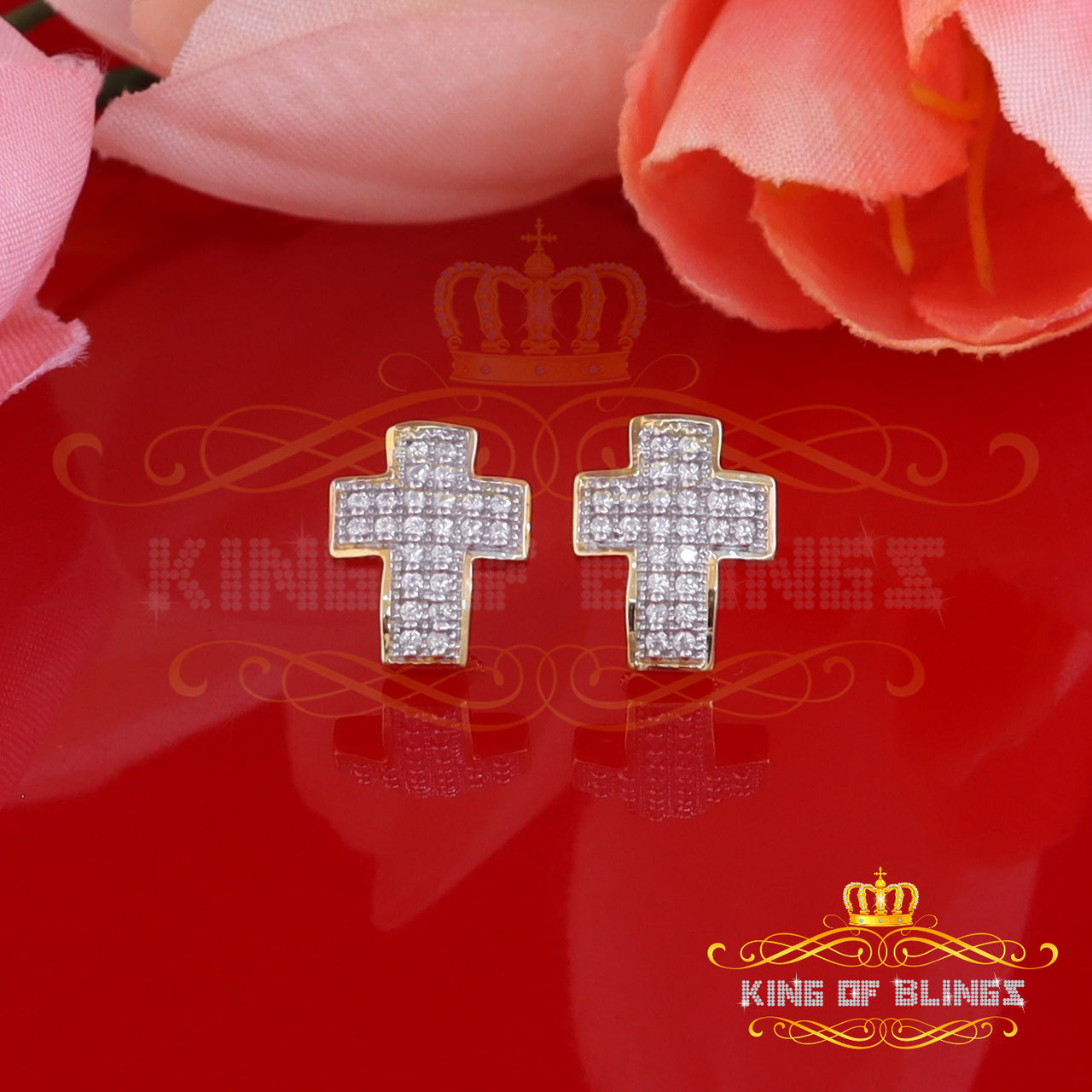 King of Bling's 0.48ct Cubic Zirconia 925 Yellow Sterling Silver Hip Hop Cross Women's Earrings KING OF BLINGS