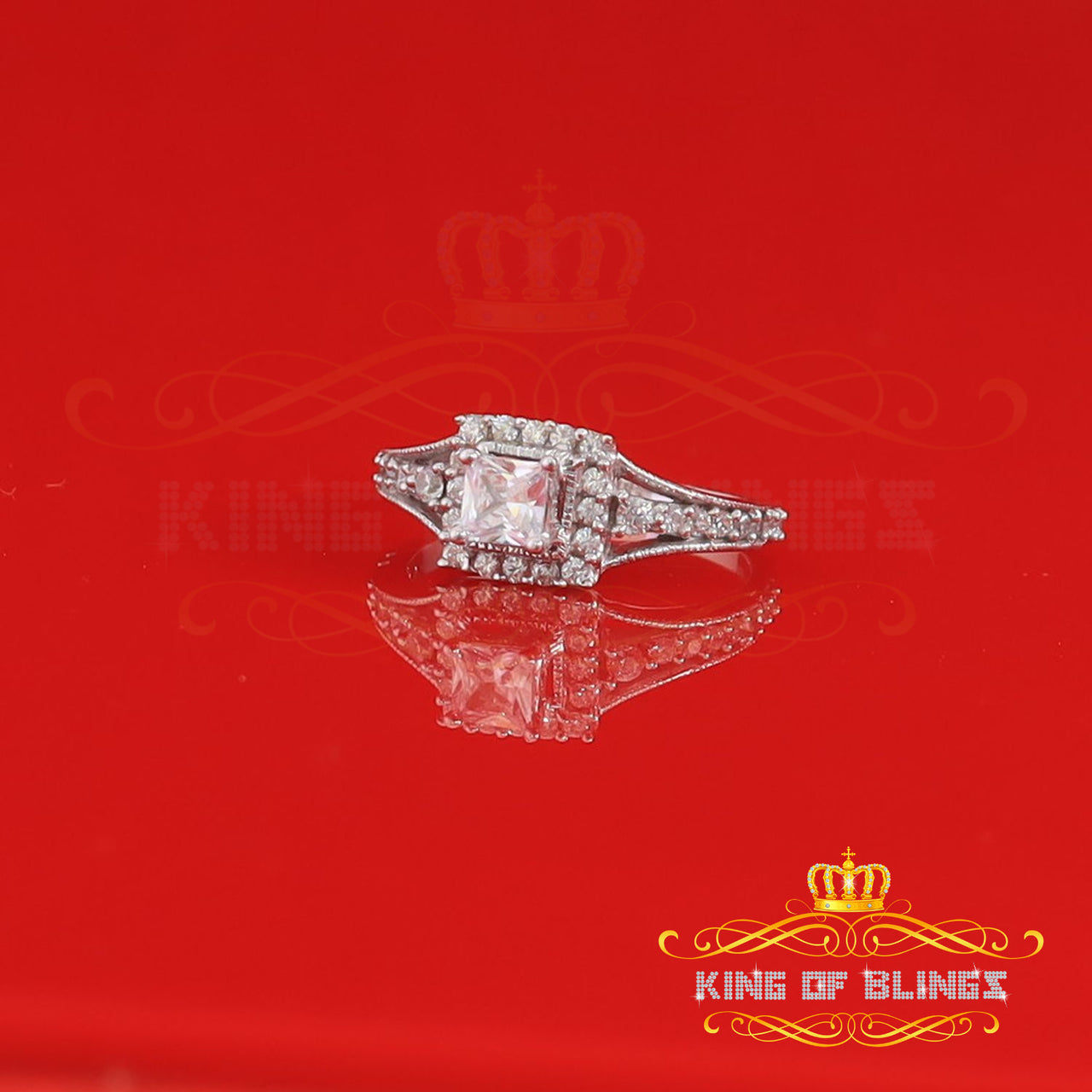 King Of Bling's2.00ct Cubic Zirconia Sterling White Silver Round Engagement Womens Ring Size 7